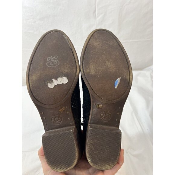 Lucky Brand Baley Black Suede Mesh Block Heel Side Zip Ankle Booties Boots  6.5 - Picture 5 of 14